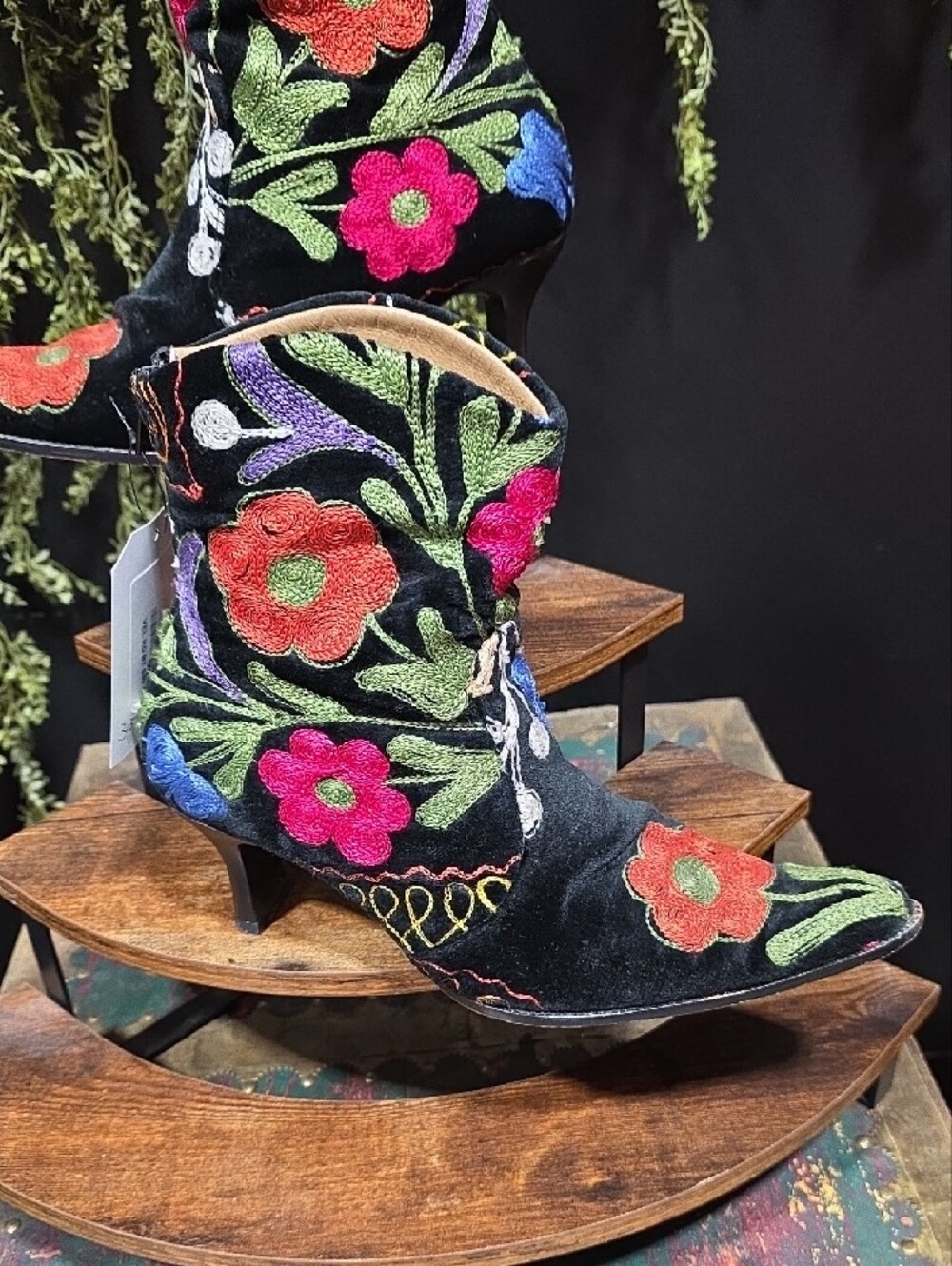 Embroidered Black Floral Western Ankle Boots - Picture 3 of 12